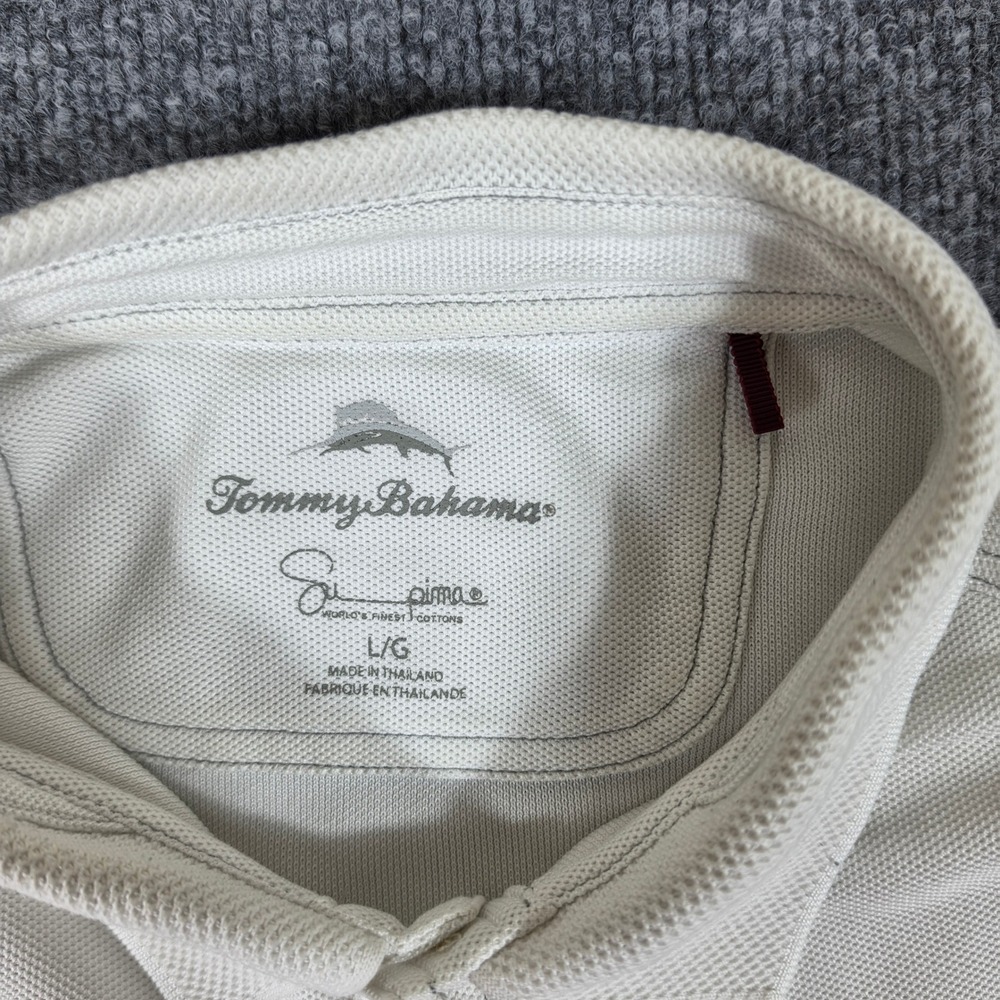 Tommy Bahama Mens Supima Cotton Polo Shirt Off White Cream Marlin Logo Size L - Picture 3 of 5